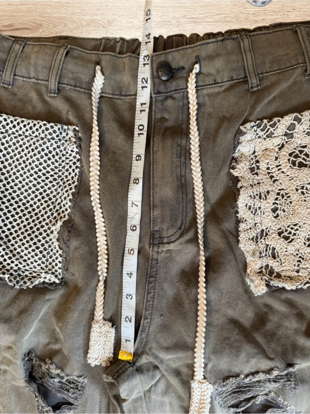 POL Women’s Vintage Wash Crochet Patchwork Distressed Jogger Cargo Pants Large - Picture 9 of 16